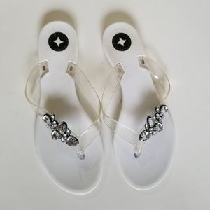 BCBGeneration White Rhinestone Jelly Sandal 7